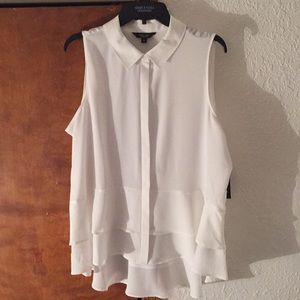White Sleeveless Flounce Blouse
